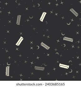 Patrón sin inconvenientes con estrellas, símbolos de sofá sobre fondo negro. Cielo nocturno. Ilustración del vector sobre fondo negro