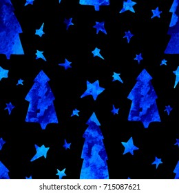 seamless pattern with stars, spruces, snowman Vector background