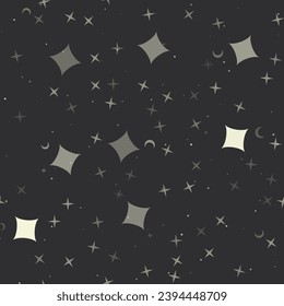 Seamless pattern with stars, star symbols on black background. Night sky. Vector illustration on black background