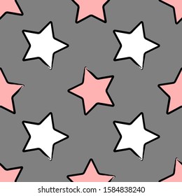 Seamless pattern with stars in the stroke drawn with a rough brush. Sketch, grunge, paint. Stylish vector illustration.