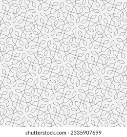 Seamless pattern with stars and stylized floral elements on white background. Monochrome vector abstract design. Decorative lattice in Arabic style. Background for textile, fabric and wallpaper.