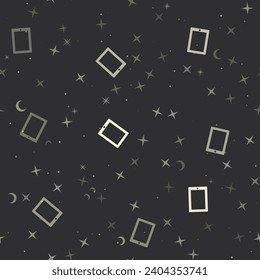 Seamless pattern with stars, tablet symbols on black background. Night sky. Vector illustration on black background