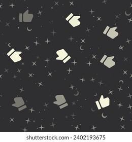 Seamless pattern with stars, thumb up symbols on black background. Night sky. Vector illustration on black background