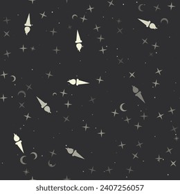 Seamless pattern with stars, torch symbols on black background. Night sky. Vector illustration on black background