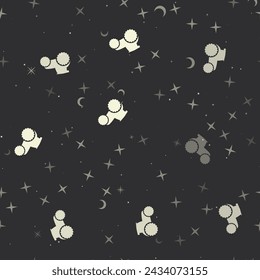 Patrón sin fisuras con estrellas, símbolos de tractor sobre fondo negro. Cielo nocturno. Ilustración vectorial sobre fondo negro