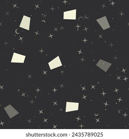 Seamless pattern with stars, trapezium symbols on black background. Night sky. Vector illustration on black background