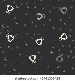 Patrón sin fisuras con estrellas, símbolos de trofeo sobre fondo negro. Cielo nocturno. Ilustración vectorial sobre fondo negro