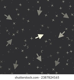 Seamless pattern with stars, trowel symbols on black background. Night sky. Vector illustration on black background