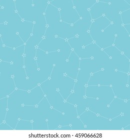 Seamless Pattern of Stars of Various Size Connected with Dotted Lines. Like Constellations in the Sky.