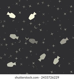 Seamless pattern with stars, vases on black background. Night sky. Vector illustration on black background