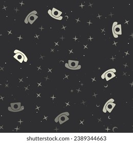 Seamless pattern with stars, vintage telephone symbols on black background. Night sky. Vector illustration on black background