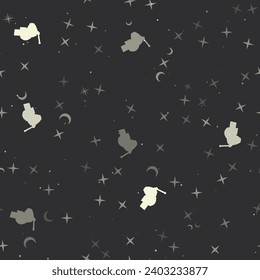 Seamless pattern with stars, vise symbols on black background. Night sky. Vector illustration on black background