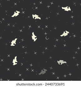 Seamless pattern with stars, vise symbols on black background. Night sky. Vector illustration on black background