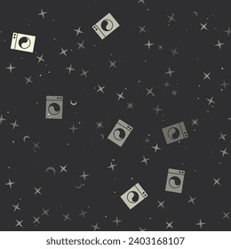 Seamless pattern with stars, washer symbols on black background. Night sky. Vector illustration on black background