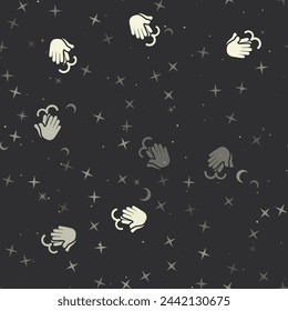 Seamless pattern with stars, washing hands symbols on black background. Night sky. Vector illustration on black background