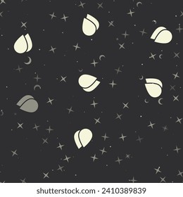 Seamless pattern with stars, water drop symbols on black background. Night sky. Vector illustration on black background