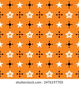 Seamless Pattern Stars White On Orange Background