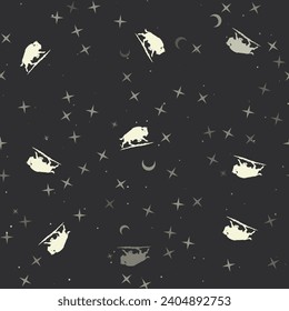Seamless pattern with stars, wild buffalos on black background. Night sky. Vector illustration on black background