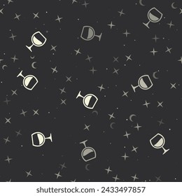 Seamless pattern with stars, wineglass symbols on black background. Night sky. Vector illustration on black background