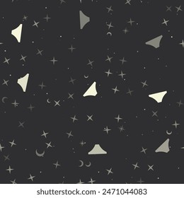 Seamless pattern with stars, women's underpants symbols on black background. Night sky. Vector illustration on black background