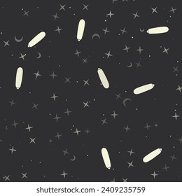 Seamless pattern with stars, zucchini symbols on black background. Night sky. Vector illustration on black background