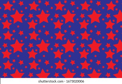 Seamless pattern with stars,Monochrome blue and red 
stars patten for design greeting card, modern party invitation, halloween holiday menu, bag print, t shirt design etc.blue background.