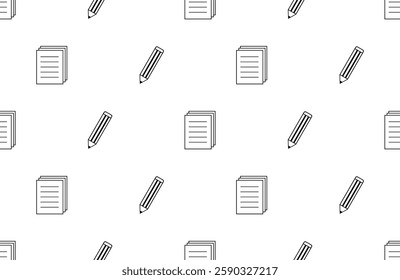 seamless pattern with stationary on white background. pencil and paper seamless pattern.