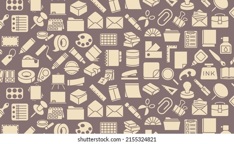 Seamless pattern with stationery  element on brown background