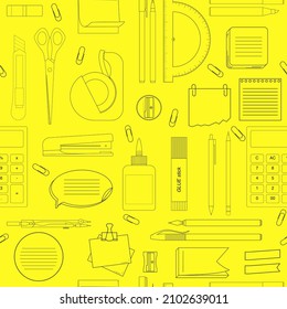 Patrón sin inconvenientes con papel de escritorio - carteles, pegatinas, cuadernos sobre fondo blanco. Ilustración del vector