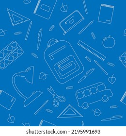 Seamless pattern. Stationery on a blue background.