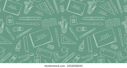 seamless pattern with stationery and stuff for school and education in doodle style. design for website poster backdrop wallpaper background banner package wrapping textile print