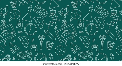 seamless pattern with stationery and stuff for school and education in doodle style. design for website poster backdrop wallpaper background banner package wrapping textile print
