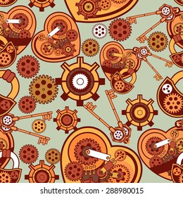 seamless pattern Steam punk mechanism with metal parts in the spare parts