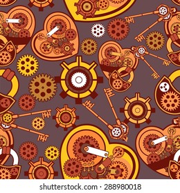 Seamless Pattern Steam Punk Mechanism With Metal Parts In The Spare Parts