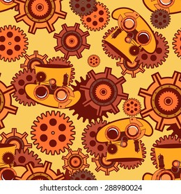 seamless pattern Steam punk mechanism with metal parts in the spare parts