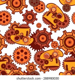 seamless pattern Steam punk mechanism with metal parts in the spare parts