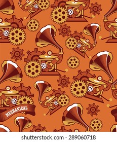 seamless pattern Steam punk mechanism with metal parts in the spare parts