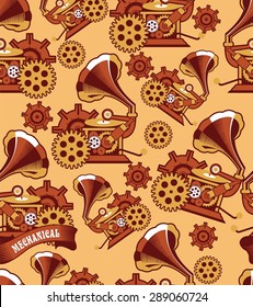seamless pattern Steam punk mechanism with metal parts in the spare parts