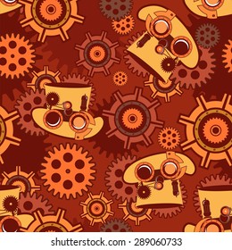 seamless pattern Steam punk mechanism with metal parts in the spare parts