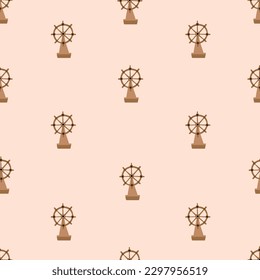 Seamless pattern. Steering wheel of the ship. Wooden rudder, antique equipment. Colorful vector illustration hand drawn print or card. Wrapping or fabric, paper or textile.