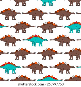Seamless pattern with stegosaurus. Vector dinosaur.