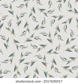 Seamless pattern with stems and leaves of bindweed. Template with morning-glory plant for fashion prints. Light gray background. Vector illustration