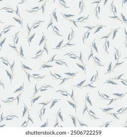 Seamless pattern with stems and leaves of convolvulus. Template with bindweed plant for fashion prints. Light gray background. Vector illustration