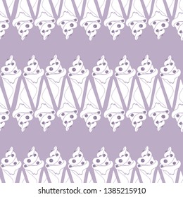 seamless pattern with stencilled ice-cream pattern of white color, with berries, on lilac tones