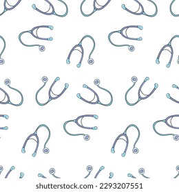 Seamless pattern with stethoscope doodle vector