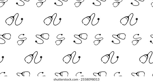 Seamless pattern with stethoscope silhouette vector