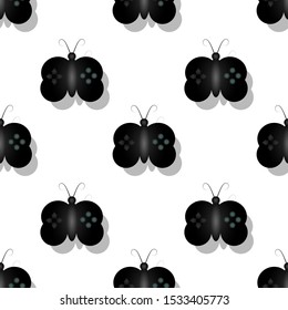 
seamless pattern stic game illustration design 3d black butterfly shape. white background. wallpaper design, modern game icon sticks.
