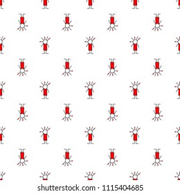 Seamless pattern of stick figure on white background. Doodle pattern of funny girls in red dress