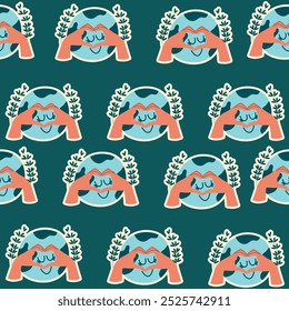 Naadloze patroon sticker kawaii planeet aarde eco vriendelijk