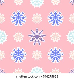 Seamless pattern with sticker snowflakes
